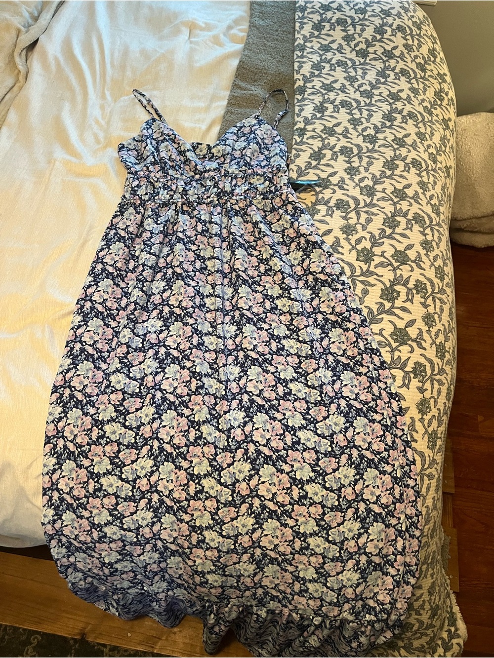 Floral Spaghetti Strap Maxi Dress in Navy, Pink & Cream